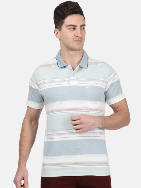 

Monte Carlo Men Blue Striped Polo Collar T-shirt