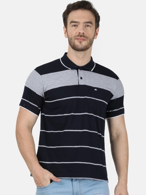 

Monte Carlo Men Navy Blue Striped Polo Collar T-shirt