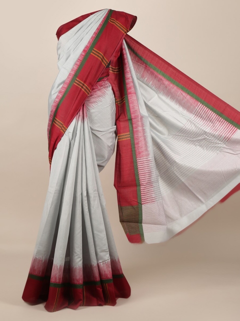 

Pothys Grey & Red Jute Silk Solid Saree
