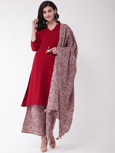 

InWeave Women Maroon & Off-White Solid Kurta with Palazzos & Dupatta