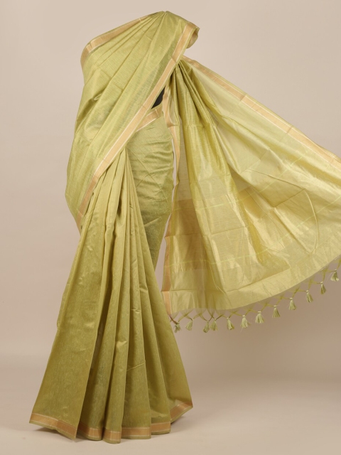 

Pothys Green Solid Jute Silk Saree With Tasseled Pallu