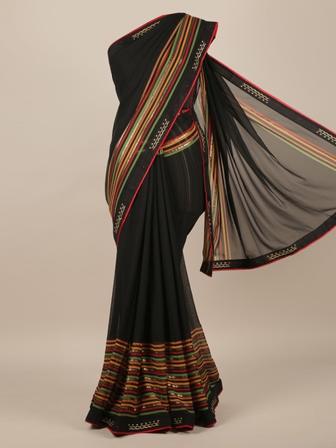 

Pothys Black Striped Poly Chiffon Saree
