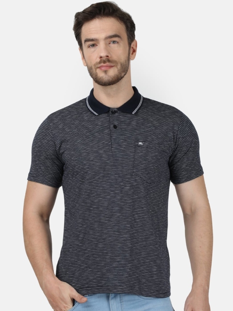 

Monte Carlo Men Navy Blue Striped Polo Collar T-shirt