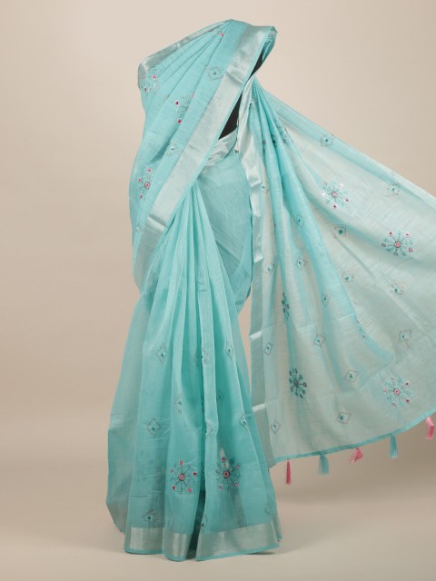 

Pothys Blue Embroidered Jute Silk Saree