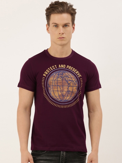 

QUANCIOUS Men Maroon Printed Round Neck Sustainable T-shirt