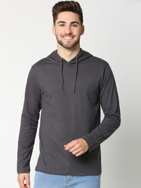 

Bewakoof Men Grey Solid Pure Cotton Hood T-shirt