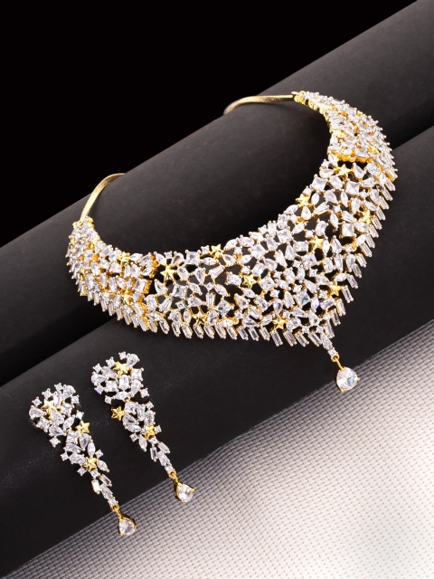

Studio Voylla Gold-Plated White CZ-Studded Pixie Dust Statement Jewellery Set
