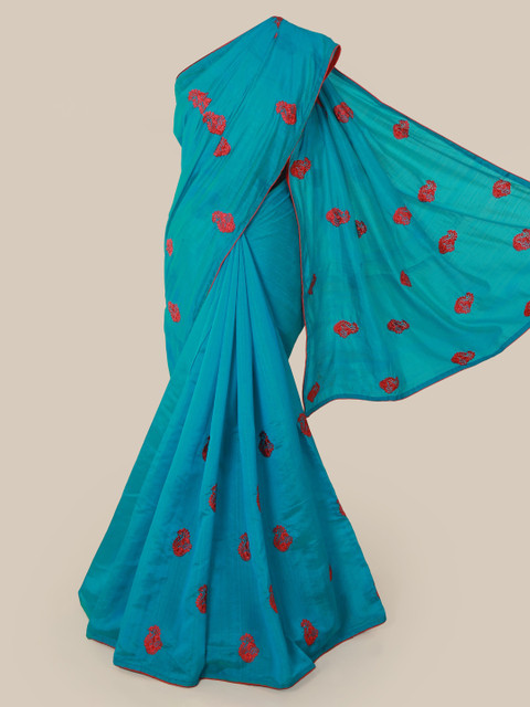

Pothys Blue & Red Art Silk Embroidered Saree