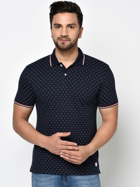 

Octave Men Navy Blue Cotton Printed Polo Collar T-shirt