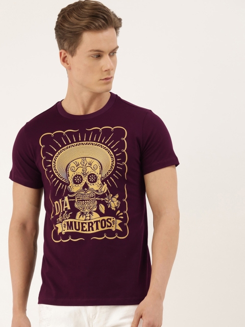

QUANCIOUS Men Maroon Printed Round Neck Sustainable T-shirt