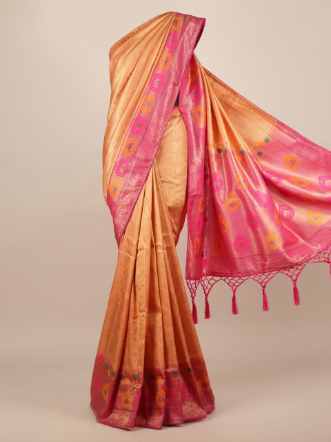 

Pothys Orange & Pink Jute Silk Woven Design Saree