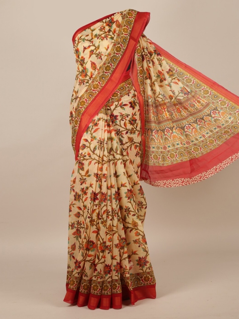 

Pothys Cream-Coloured Printed Jute Silk Saree