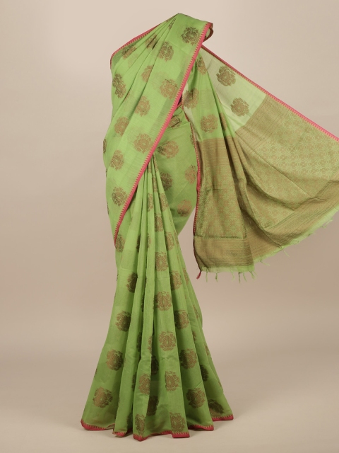 

Pothys Green & Gold-Toned Jute Silk Woven Design Saree