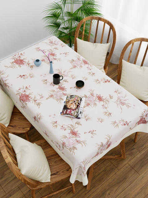 

Clasiko Beige & Pink Floral Printed 4-Seater PVC Table Cover