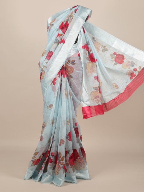 

Pothys Blue & Pink Jute Silk Printed Saree