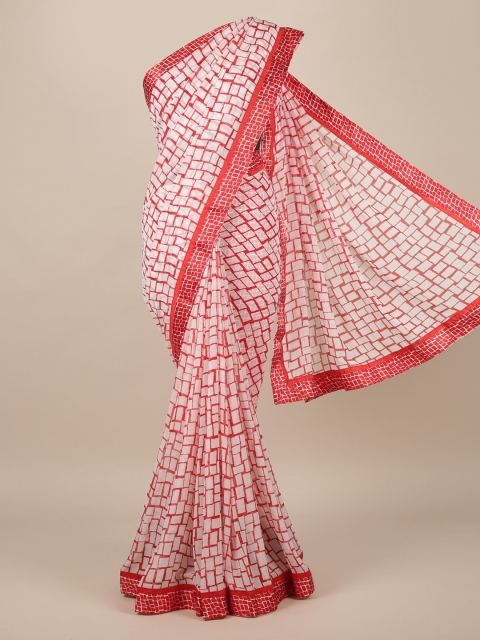 

Pothys White & Orange Poly Chiffon Checked Saree