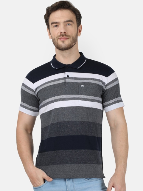 

Monte Carlo Men Navy Blue Striped Polo Collar T-shirt