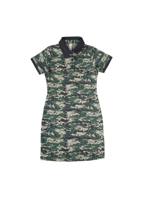 

Hunny Bunny Girls Green & Beige Camouflage Print Cotton T-shirt Dress