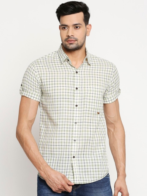 

Mufti Men Beige Slim Fit Checked Pure Cotton Casual Shirt
