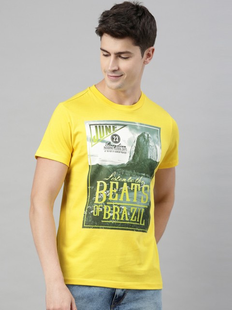

QUANCIOUS Men Yellow & Green Organic Cotton Printed Round Neck Sustainable T-shirt