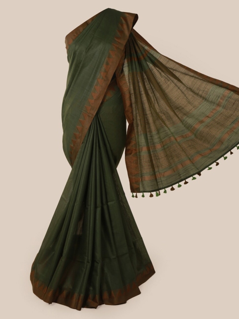 

Pothys Green Solid Linen Blend Saree