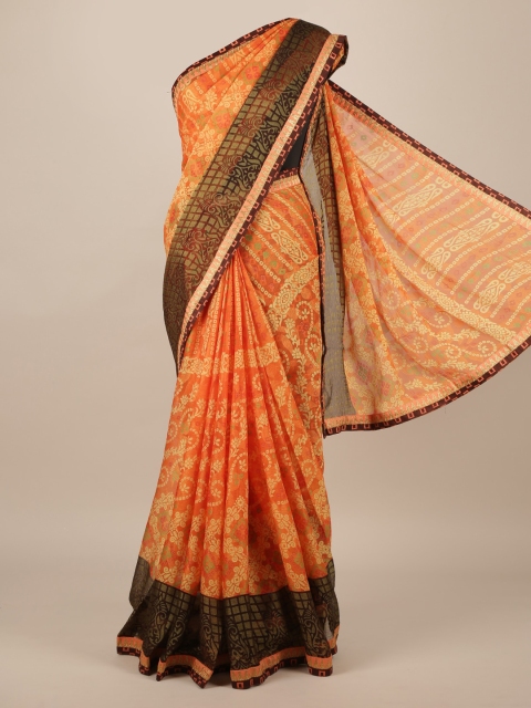 

Pothys Orange Printed Poly Chiffon Saree
