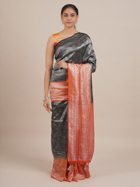 

Pothys Black & Red Jute Silk Woven Design Saree