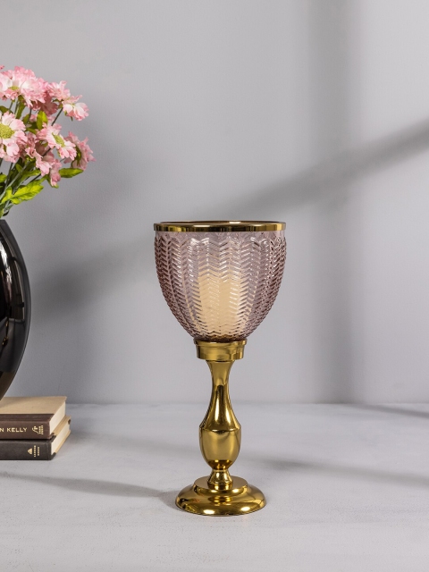 

Pure Home and Living Pink & Gold-Toned Textured Large Grace Hurricane Candle Holder