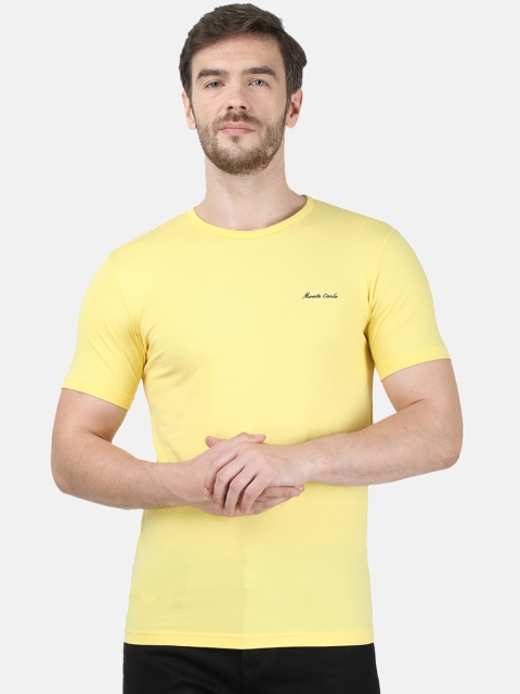

Monte Carlo Men Yellow Solid Round Neck Cotton T-shirt