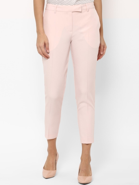 

Allen Solly Woman Peach-Coloured Slim Fit Solid Cigarette Trousers