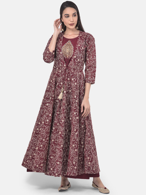 

Neerus Women Maroon Solid Kurta with Salwar & Jacket