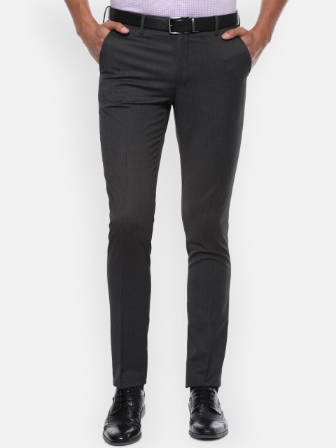 

Louis Philippe Men Charcoal Slim Fit Checked Formal Trousers