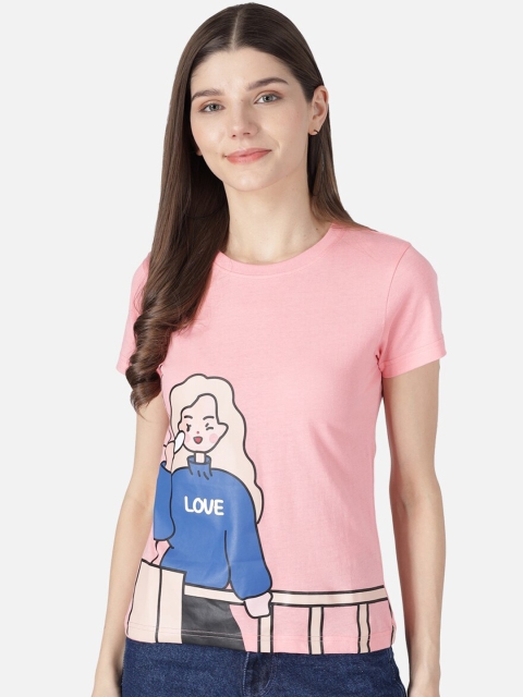 

The Dry State Women Pink Solid Round Neck T-shirt