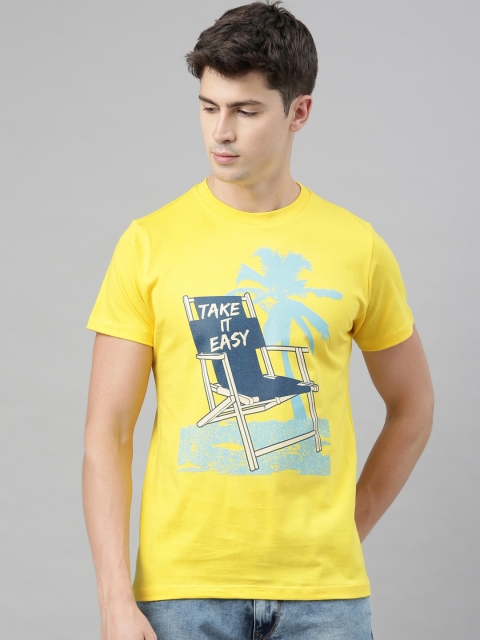 

QUANCIOUS Men Yellow Printed Round Neck Sustainable T-shirt