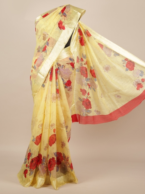 

Pothys Yellow & Red Jute Silk Printed Saree