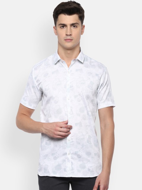 

V Dot Men White & Grey Cotton Slim Fit Comic Printed Casual Shirt