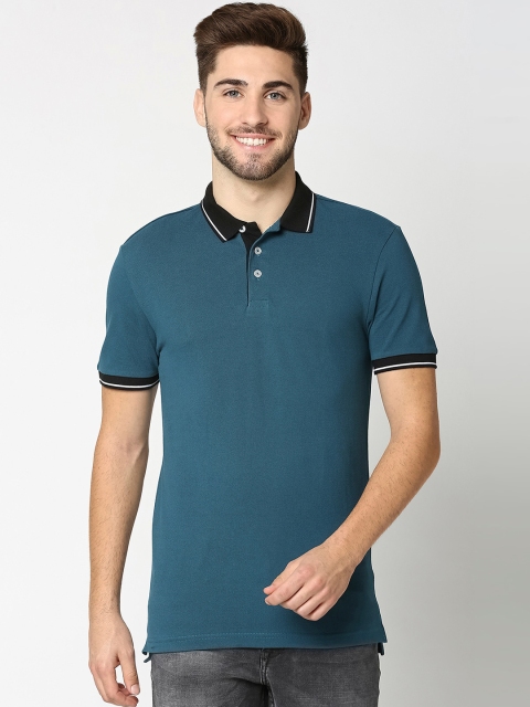 

Bewakoof Men Blue Solid Polo Collar T-shirt