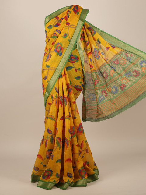 

Pothys Yellow Solid Jute Silk Saree