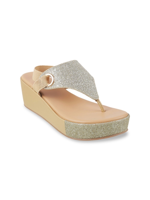 

WALKWAY by Metro Women Silver-Toned Solid Wedges with Shimmer Detail