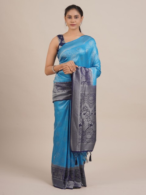 

Pothys Blue Woven Design Jute Silk Saree