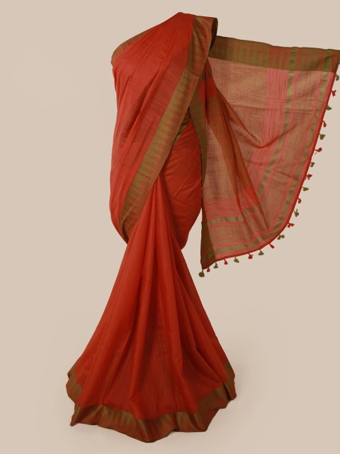 

Pothys Peach-Coloured Woven Design Linen Blend Saree