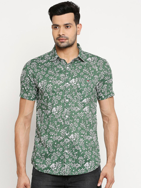 

Mufti Men Olive Green & White Floral Print Slim Fit Pure Cotton Casual Shirt