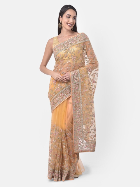 

Neerus Yellow Embroidered Net Saree