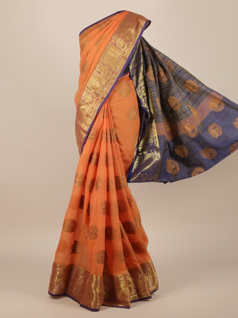 

Pothys Orange Woven Design Jute Silk Saree