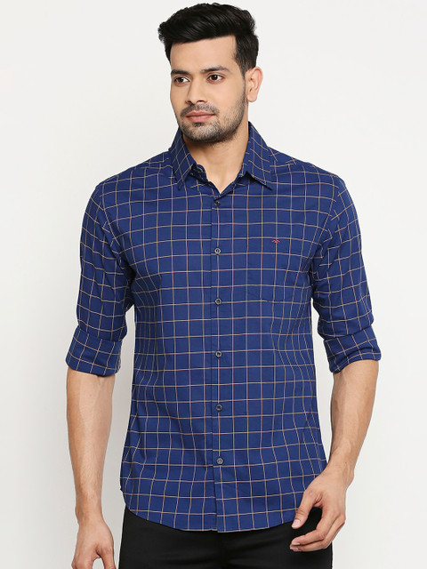 

Mufti Men Navy Blue & Yellow Slim Fit Checked Casual Shirt