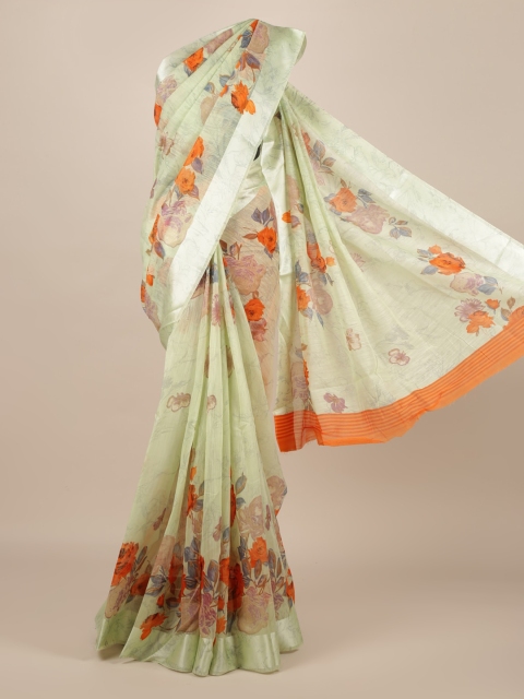 

Pothys Green Floral Printed Jute Silk Saree