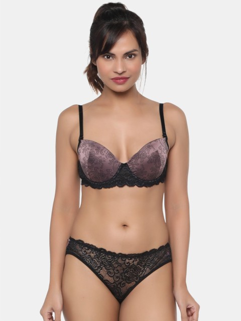 

miorre Women Mauve & Black Lace Lingerie Set BS02-091979