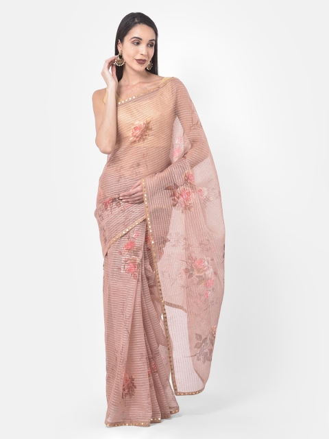 

Neerus Beige & Pink Organza Printed Saree