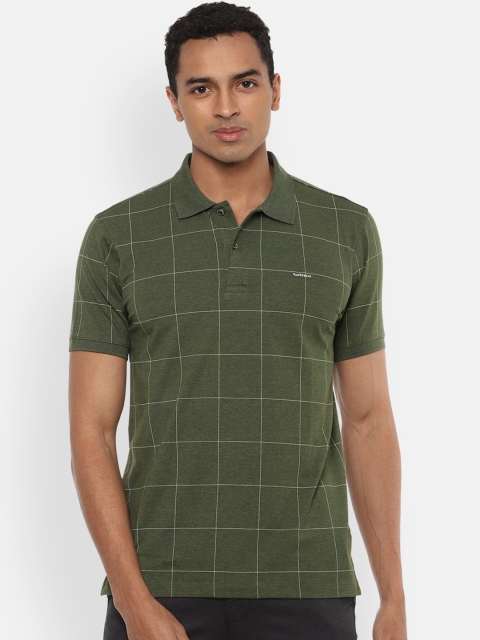 Van Heusen Men Olive Green Checked Polo Collar T-shirt