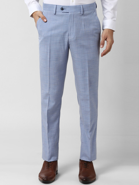 

Peter England Elite Men Blue Slim Fit Checked Formal Trousers